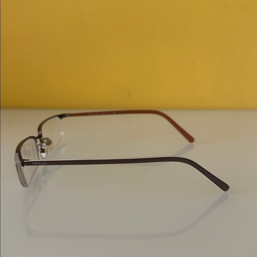 Prada Sleek Bronze Titanium Frameless Rectangular Prescription Glasses Frame - Picture 8 of 15